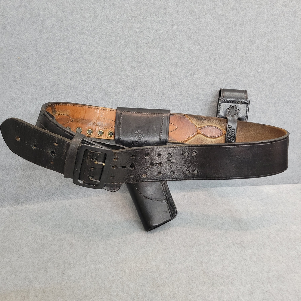 Men's Black Leather Tactical Belt Bag with Holster Loop
